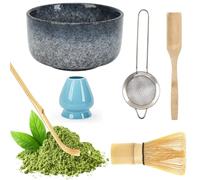 Matcha Tea Set, Set de thé japonais (6 pcs), Set Matcha en Céramique Contenant un Bol à Matcha, Fouet à Matcha,Support pour Fouet,cuillère à Matcha,Passoire en acier inoxydable,support pour cuillère