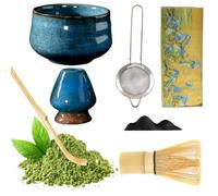 Matcha Tee Set, Set de thé japonais (7 pcs), Set Matcha en Céramique Contenant un Bol à Matcha de 500ml, un Fouet à Matcha en Bambou, un Support pour le Fouet, une Cuillère à Matcha une Passoire