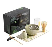 Matcha Whisk Set 7pcs / Set Ceramic Japanem Matcha Tea Kit Perfect Kit Thé outils Comprend des fouet, une cuillère, un support, un bol, tamis, tissu, support de cuillère