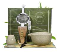 Matcha Whisk Set 7pcs / Set Ceramic Matcha Tea Kit Perfect Kit Thé outils comprend des fouet, une cuillère, un support, un bol, tamis, tissu, support de cuillère.