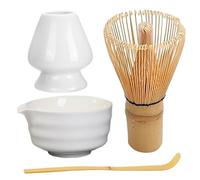 Matcha Whisk Set Ceramic Matcha Whisk Set réutilisable Kit élégant Comprend un bol avec bec, porte-greffe, bambou et scoop de bambou pour les amateurs de thé, blanc
