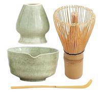 Matcha Whisk Set Ceramic Matcha Whisk Set réutilisable Kit élégant Comprend un bol avec bec, support, bambou et scoop de bambou pour les amateurs de thé