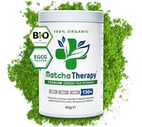 MatchaTherapy 130+ | Thé en poudre de Matcha 100% Bio | 60g | Au moins 130 mg/g testés Teneur en catéchine EGCG | Prend charge système immunitaire | Qualité Cérémonielle | Thé vert du Japon