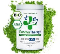 MatchaTherapy 90+ | Thé en poudre de Matcha 100% Bio | 60g | Au moins 90 mg/g testés Teneur en catéchine EGCG | Prend charge système immunitaire | Qualité Cérémonielle | Thé vert du Japon