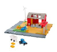 Matchbox Action Drivers Aventure à la ferme Coffret de jeu avec tracteur à l’échelle 1/64, remorque, 2 bottes de foin, figurines de chèvre, de cheval et de vache amovibles, sons réalistes, HRY42