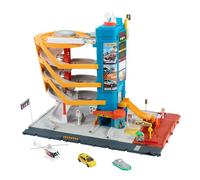 Matchbox Centre de Transport Coffret véhicules et jeu 5 étages, fonctions activées par les enfants et les voitures, inclut un taxi, un bateau et un hélicoptère à l’échelle 1/64, ainsi qu’un accessoire de restauration, HXL47