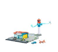 Matchbox Coffret Aéroport Tour de Contrôle avec 1 Voiture Audi en métal à l’échelle 1/64, 1 Avion en Plastique, Bras de décollage et d’atterrissage, Rangement, JBW37