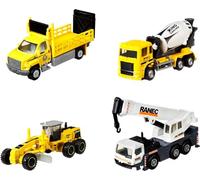 Matchbox Coffret Construction 4 Engins de Chantier, 4 modèles différents de véhicules avec éléments articulés, Jouet pour Enfant dès 3 Ans, HCC07
