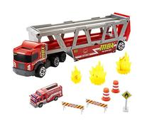 Matchbox Coffret Transporteur Véhicules de Secours HHJ12 - Camion pompier, rampe, 8 accessoires, 1/64