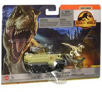 Matchbox Jurassic World Dino Transporter Véhicule pour enfants à partir de 3 ans avec mini dinosaure pour le transport (bleu) et Dino Veloz