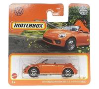 Matchbox Volkswagen Beetle convertible 2019, MBX 14/100, HFR73, carte courte, Superfast Lesney, VW Cabriolet, orange, Mattel 2022