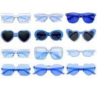 Matcheck Lot de 12 paires de lunettes de soleil bleues mixtes - Cadeaux de fête rétro classiques - Accessoires de costume - Grand paquet pour adultes unisexes