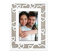 matches21 Cadre photo 3D en bois - Décoration cœur - Format portrait - Blanc naturel - 1 pièce - 10 x 15 cm