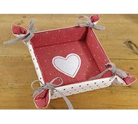 Matches21 Corbeille à pain rectangulaire en tissu à nouer pour maison de campagne de qualité supérieure ROSI Blanc/rouge à pois rouges et cœurs 20 x 20 cm 1 pièce