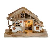 matches21 Crèche de Noël en bois véritable et bois alpin traditionnel Marron/blanc 33 x 13 x 13 cm