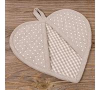 Matches21 Dessous de plat en forme de cœur Lina de qualité supérieure - Motif à pois et carreaux - Protection contre la chaleur - 20 x 20 cm - Beige