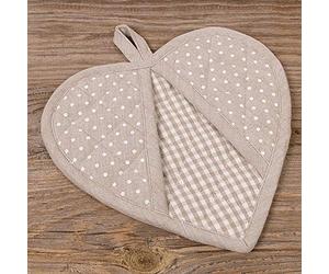 Matches21 Dessous de plat en forme de cœur Lina de qualité supérieure - Motif à pois et carreaux - Protection contre la chaleur - 20 x 20 cm - Beige