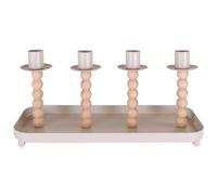 matches21 HOME & HOBBY Bougeoir à 4 tiges sur plateau en bois et métal beige naturel 29 x 12 cm - Bougeoir pour décoration de table