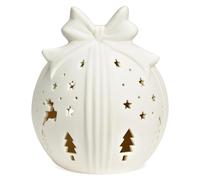 matches21 HOME & HOBBY Boule décorative LED - Cadeau - En porcelaine - Blanc - 9 cm - Décoration de Noël d'hiver avec lumière