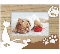 matches21 HOME & HOBBY Cadre photo en bois avec motif chat en relief pattes et cœur Marron/blanc 10 x 15 cm