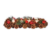 matches21 HOME & HOBBY Décoration de l'Avent - 40 cm - Photophore en bois avec verres à bougie et décoration de Noël verte et rouge