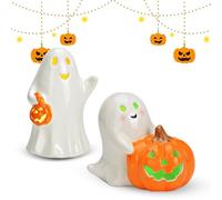 matches21 HOME & HOBBY Fantômes LED avec citrouille - Figurines décoratives en céramique pour l'intérieur - Décoration d'Halloween lumineuse en kit