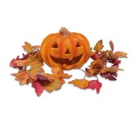 matches21 HOME & HOBBY Kit de citrouille d'Halloween XXL avec guirlande d'automne - Photophore de 27 cm comme décoration d'automne avec bougie chauffe-plat LED