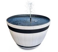 matches21 HOME & HOBBY Kit de fontaine solaire d'extérieur - Grand format de 51 cm - Aspect tonneau en bois - Gris - Fontaine de jardin