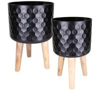 matches21 HOME & HOBBY Lot de 2 pots de fleurs modernes pour l'intérieur - Noir - Diamètre : 24,5 x 42 cm et 28 x 43 cm