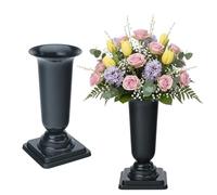 matches21 HOME & HOBBY Lot de 2 vases funéraires résistants aux intempéries avec socle, 40 cm, gris, à poser comme décoration funéraire