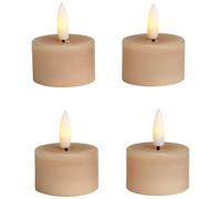 matches21 HOME & HOBBY Lot de 4 bougies chauffe-plat LED en cire avec fonction minuterie - Bougie réaliste flamme vacillante blanc chaud Ø 4 x 4 cm - Bougie en cire électrique beige comme décoration