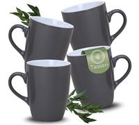 matches21 HOME & HOBBY Lot de 4 tasses à café en céramique, 340 ml, pour 4 personnes, grises, passent au lave-vaisselle