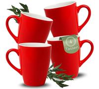 matches21 HOME & HOBBY Lot de 4 tasses à café en céramique, 340 ml, pour 4 personnes, rouges, passent au lave-vaisselle