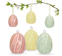 matches21 HOME & HOBBY Lot de 6 petits œufs de Pâques en porcelaine striés - Décoration de printemps moderne pastel à suspendre - 3 x 4 cm