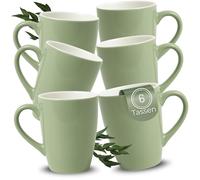 matches21 HOME & HOBBY Lot de 6 tasses à café en céramique 340 ml - Tasses à thé pour 6 personnes - Couleur sauge - Passe au lave-vaisselle