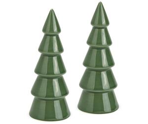 matches21 HOME & HOBBY Lot de figurines décoratives d'hiver en céramique - Sapin vert - 16 cm - Décoration de Noël pour l'intérieur - Style scandinave