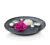 matches21 HOME & HOBBY Mini étang complet avec pot de fleurs de 35 cm de diamètre en noir avec boules flottantes et photophores argentés