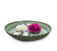 matches21 HOME & HOBBY Mini étang complet avec pot de fleurs de 35 cm de diamètre en vert strié avec boules flottantes et photophores argentés