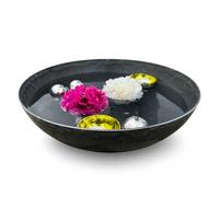 matches21 HOME & HOBBY Mini étang complet avec pot de fleurs de 37 cm de diamètre en noir bombé avec boules flottantes et photophores jaunes