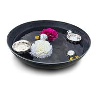 matches21 HOME & HOBBY Mini étang complet avec pot de fleurs de 37 cm de diamètre en noir bombé avec boules flottantes et photophores argentés