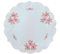 matches21 HOME & HOBBY Nappe Margit Ø 40 cm Roses Broderie Élégant napperon rond Blanc Polyester de qualité supérieure