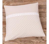 Matches21 Housse de coussin en tissu d'ameublement de qualité supérieure Motif cœurs Beige/blanc Bordure & dentelle 40 x 40 cm