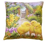Matches21 Housse de coussin nettoyante pour Pâques avec trois poussins - En polyester - Multicolore - 40 x 40 cm