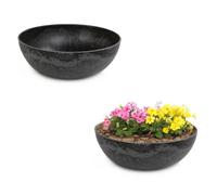 matches21 Lot de 2 grands pots de fleurs décoratifs vintage marbrés noirs 37 cm comme pot de fleurs, abreuvoir à oiseaux, décoration de balcon ou cimetière
