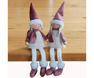 Matches21 Lot de 2 lutins de Noël pour fille et garçon Rose/beige 18 cm