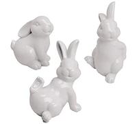 Matches21 Lot de 3 lapins décoratifs en porcelaine Blanc 10-15 cm
