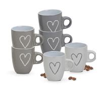 Matches21 Lot de 3 tasses à expresso Motif cœurs Blanc/beige/gris 7 cm 50 ml