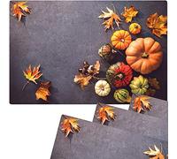 Matches21 Lot de 4 sets de table d'automne lavables Motif citrouilles et feuilles d'automne sur béton Multicolore 43,5 x 28,5 cm