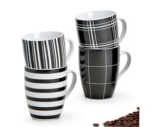 Matches21 Lot de 4 tasses à café en porcelaine Motif rayures noires et blanches 10 cm 300 ml
