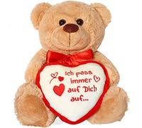 matches21 Nounours avec cœur ICH Pass Auf Dich Auf Bronzage/Beige Cadeau 25 cm Partenaire Classique Petite Amie Saint Valentin
